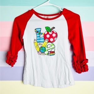 Boutique Top, Back to School, red Ruffle sleeves, size 10/12